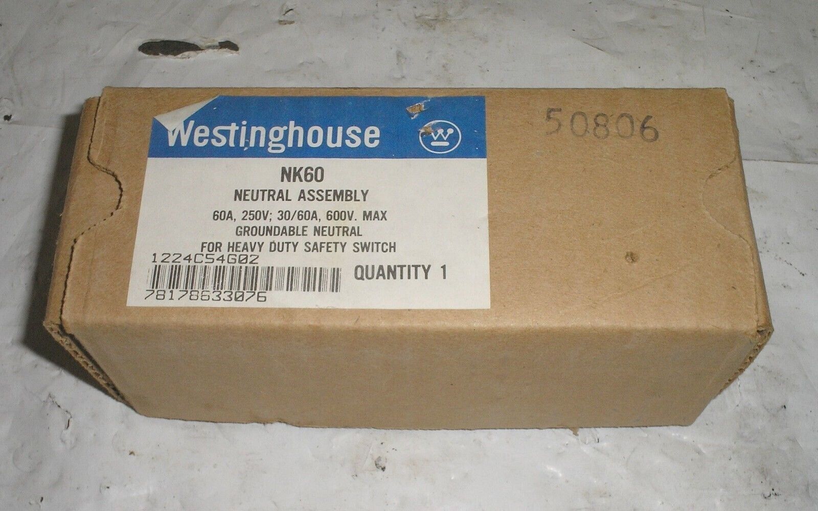 WESTINGHOUSE NK60 NEUTRAL KIT 60 AMP (NIB) NK60 - $14.99