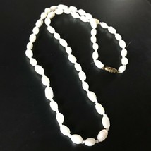 Vintage Long White Mother of Pearl Barrel Bead Necklace – 28 inches long... - £19.24 GBP
