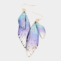 Lucite Blue Purple Dangle 3 Inch Butterfly Wing Earrings Cute Fun Charm Flake - £25.90 GBP