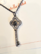 Stella &amp; Dot Clover Key Sparkling Rhinestone Pave Gun Metal Necklace New... - £30.11 GBP