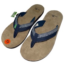 Sanuk Flip Flops Mens Blue Suede Leather Canvas Comfort Sandals Slippers... - £53.09 GBP
