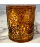 VINTAGE Gold Filigree Glass Candle Holder Moroccan Cup amber burnt Orange - $10.00