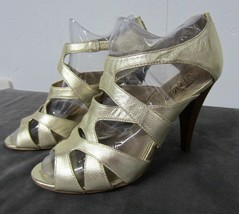 FERGIE Gold Leather GLADIATOR Jacuzzi Stack Heel Sandals Cocktail Heels ... - $39.99