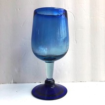 Mexican Hand Blown Sangria Wine Glass Cobalt Blue Ombre Effect Long Stem - £8.88 GBP