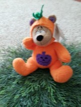 Halloween Plush Huggable Mini Bear  With Embroidered Purple Pumpkin - £8.90 GBP