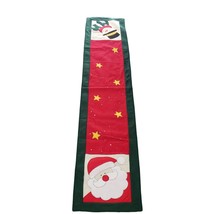 Vintage Christmas Table Runner Santa Claus Snowman Green Red 68&quot; - £26.30 GBP