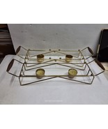Set MCM Gold Metal Rectangle Casserole Serving Dish Holder Warmer Wood H... - $44.14 CAD