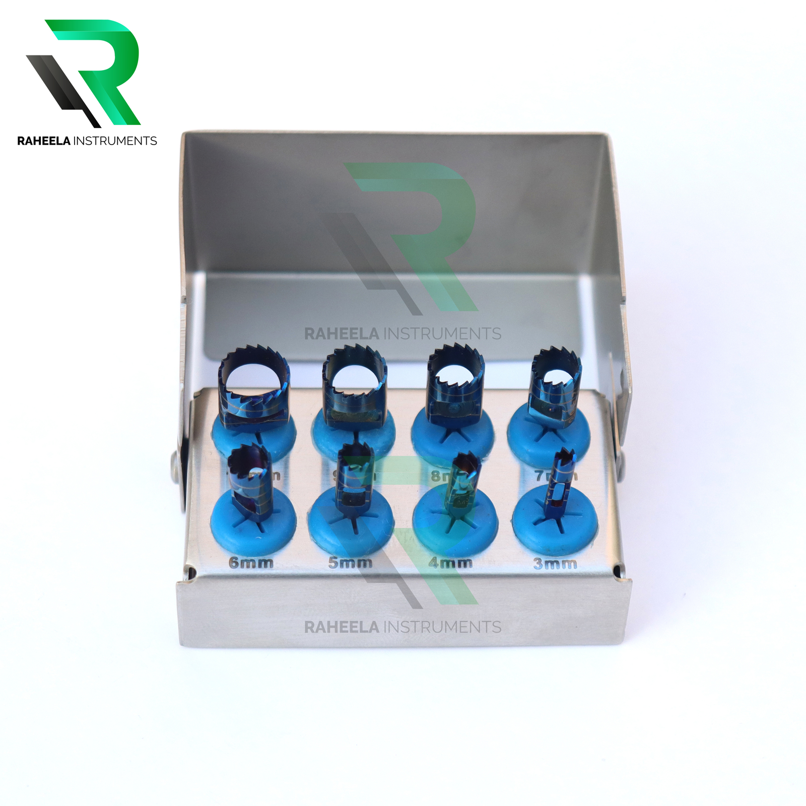 Dental Trephine Drills Kit 8 Pcs Implant Blue Titanium Coated &amp; Bur Holder - $50.00
