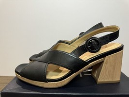 Naturalizer Renly Peep Toe Bamboo Block Heel Black Sandal - Women’s 9.5M - $37.40