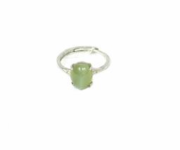 100% Nature Hetian Green Nephrite Jade with Cat Eyes 925S Women&#39;s Open Ring 3183 - £67.65 GBP