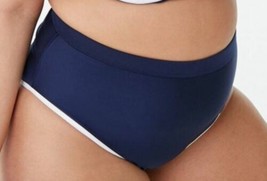 Taglie Forti Bikini Vita Alta Fondo Blu Navy con Contrasto Bianco Bordo 2X Nuovo - £8.53 GBP