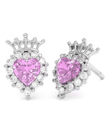 Lab-Created Pink Sapphire Diamond Claddagh Motive Earrings in 14k White ... - $813.65 CAD
