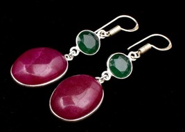 Handmade 925 Sterling Silver Natural Ruby Gemstone Gold / Rose Plated Earrings - £23.50 GBP+