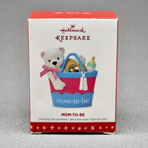 Hallmark 2016 Mom to Be Teddy Bear Baby Bottle Ornament Shower Gift Topper - £7.11 GBP