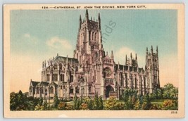 Cathedral St. John The Divine Linen New York Postcard Building - £10.83 GBP