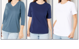Denim &amp; Co. Essentials Perfect Jersey Set of 3 Knit Tops- DkSlt/Navy/Whte, SMALL - £27.10 GBP