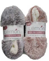 Ladies&#39; Lemon Faux Fur Slipper Sock Super-Soft, Grey or Pink Multi Sizes... - $22.95+