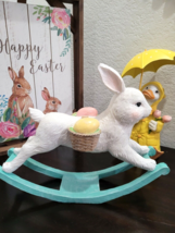 Easter Rocking Bunny Rabbit Glitter Resin Mantle Tabletop Figurine Home Decor - £35.71 GBP