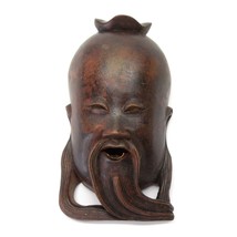Wooden Face Mask Oriental Chinese Asian Hand Carved Wall Decor Mid-Century 5.75&quot; - £19.75 GBP