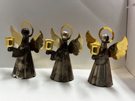Silverplated Plated Brass Angel figural set of 3 Candlestick Candle Holder  7&quot; - £20.09 GBP