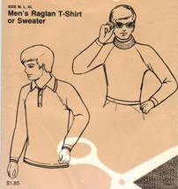 Vtg 1971 Basic Knits Men&#39;s Raglan T-Shirt Turtle Neck Sweater Sew Pattern M-XL - £10.37 GBP