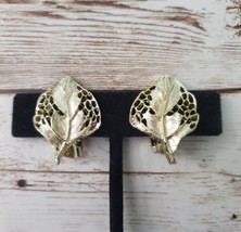 Vintage Clip On Earrings - Elegant &amp; Unusual Leaf Design Gold Tone - £10.16 GBP