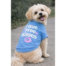 I Give Free Kisses Blue Pet T-Shirt Large Dog Cat Graphic Tee Love Heart... - $8.73