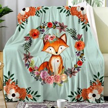 Fox Blanket Flower Fox Print Throw Blanket Super Soft Flannel Blankets Gifts For - £32.24 GBP