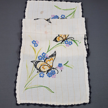 Antique Hand Crafted Embroidery Crochet Butterfly Table Runner 34x12 Inch - $16.83