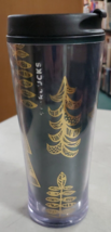 Starbucks 2009 Holiday Gold Foil Trees 16oz Tumbler with Lid - £10.27 GBP