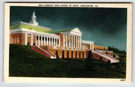 Handley High School At Night Winchester Virginia Postcard Linen Unposted VA - £8.57 GBP
