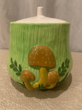 Vintage 70s Mushroom Canister with Lid- 7&quot; Green/Brown Ceramic Paint Cra... - £27.26 GBP