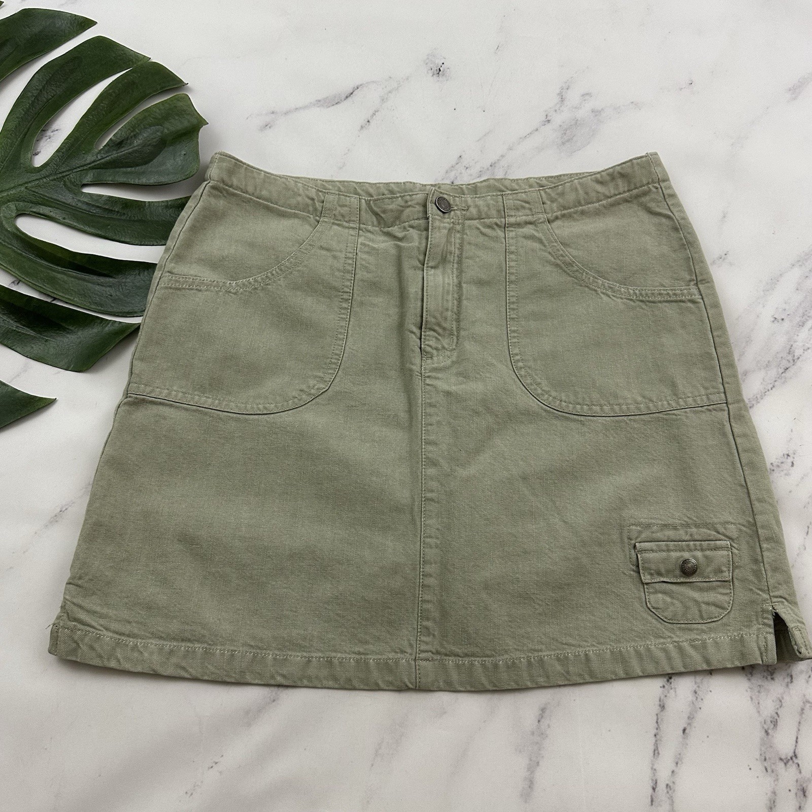 Lands End Womens Vintage Y2k Skort Size M Taupe Gray Cargo Cotton - $25.73