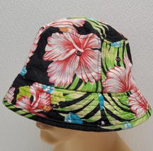 City Hunter Black Bucket Hat Floral Hawaiian Tropical Beach Lightweight  - £8.60 GBP
