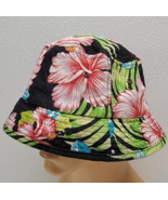 City Hunter Black Bucket Hat Floral Hawaiian Tropical Beach Lightweight  - £8.57 GBP