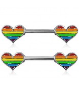 Rainbow Heart Nipple Rings 14-gauge Stainless Steel - $9.99