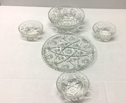 Anchor Hocking Glass Prescut Star Of David Bowl &amp; Plate Set - 5 Pieces - £21.72 GBP