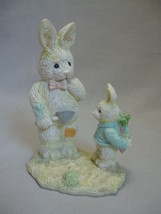 Resin Ceramic Figurine Rabbit Father &amp; Bunny Son In The Garden - $9.95