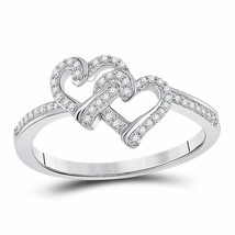 10kt White Gold Womens Round Diamond Double Heart Ring 1/8 Cttw - £185.37 GBP