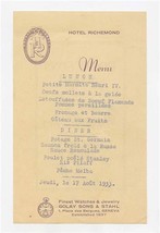 Hotel Richemond Lunch Menu Geneva Switzerland 1933  - £37.17 GBP