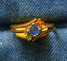 Vintage Fabulous Multicolor Rhinestone Gold-tone Ring size 5 - £10.14 GBP