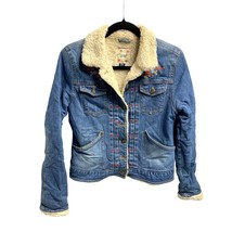 Gap Girls Size XL 14 16 Sherpa Fur Lined Jean Jacket Denim Coat Button Up Embroi - $22.86