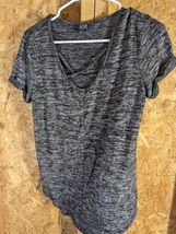 Ana A New Approach Size M Stretch Criss Cross V Neck Top Gray Short Sleeve - $14.84