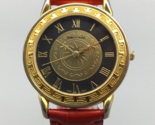 Vintage DeJuno Watch Unisex 36mm Gold Tone Greek Key Sun Red Band New Ba... - £23.48 GBP