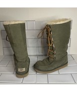 UGG Whitley Green Suede Sheepskin Shearling Fur Boots Womens Size 6 Lace... - £44.93 GBP