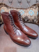 Handmade Men&#39;s Brown Round Toe Lace up Leather ankle boots, leather dress boots - £118.42 GBP+