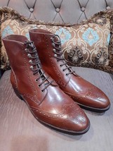 Handmade Men&#39;s Brown Round Toe Lace up Leather ankle boots, leather dress boots - £119.42 GBP+