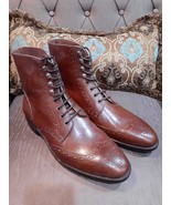 Handmade Men&#39;s Brown Round Toe Lace up Leather ankle boots, leather dres... - £117.31 GBP+