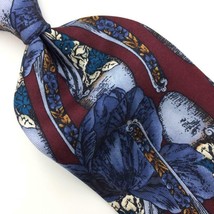 Haggar USA Tie Floral Flower Art Blue Maroon Gray Silk Necktie Mens Ties I17-104 - £12.61 GBP