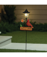 Solar WELCOME Lamp Post Lantern CARDINAL Yard Stake Outdoor Garden Light... - £27.52 GBP